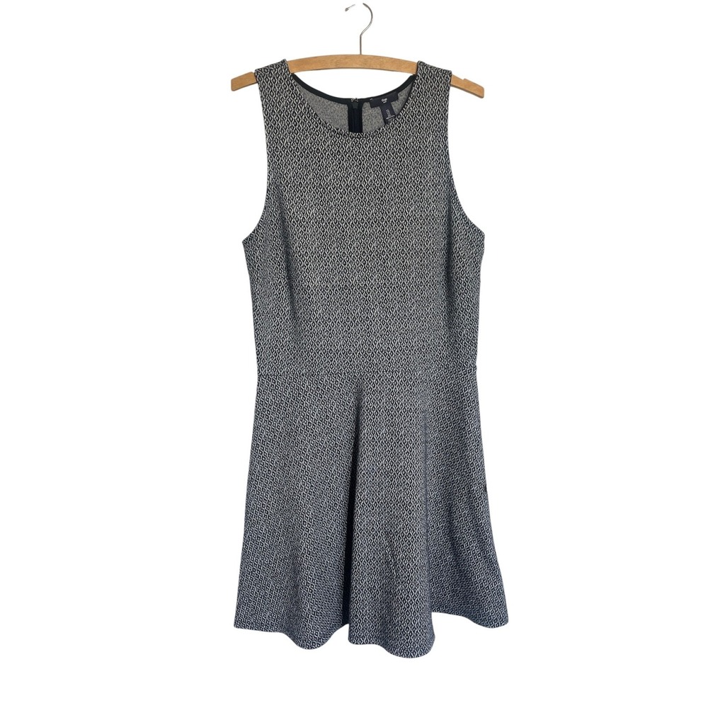 Gap Dress Womens Sz. Large Zip Up Navy Sleeveless A-Line Geometric Print Summer